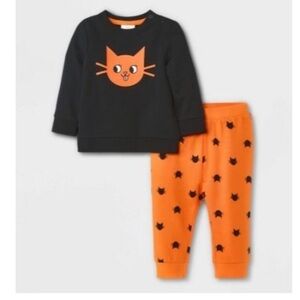Cat & Jack Baby Girls  Fleece Cat Halloween Long Sleeve Fleece Top & Bottom Set